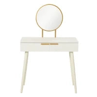 Tavolo Trucco con Specchio e 2 Cassetti per Accessori, in Legno, 80x40x123 cm, Bianco