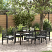 Set da Pranzo per Giardino con cuscino 7 pcs Nero polyrattan