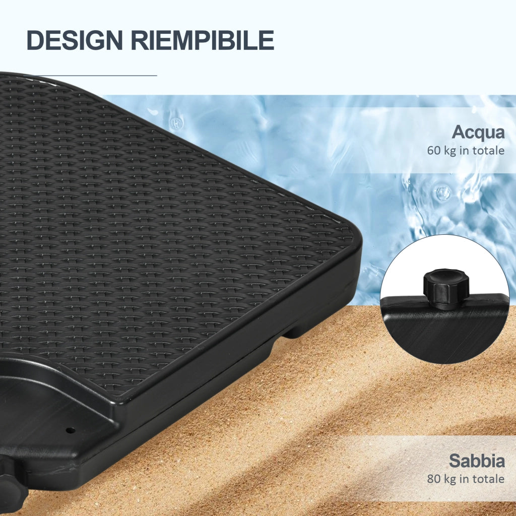 Set 4 Pezzi Impilabili per Ombrellone con Maniglie ¨C zephmum ¨C Nero HDPE 100x100x8.3 cm