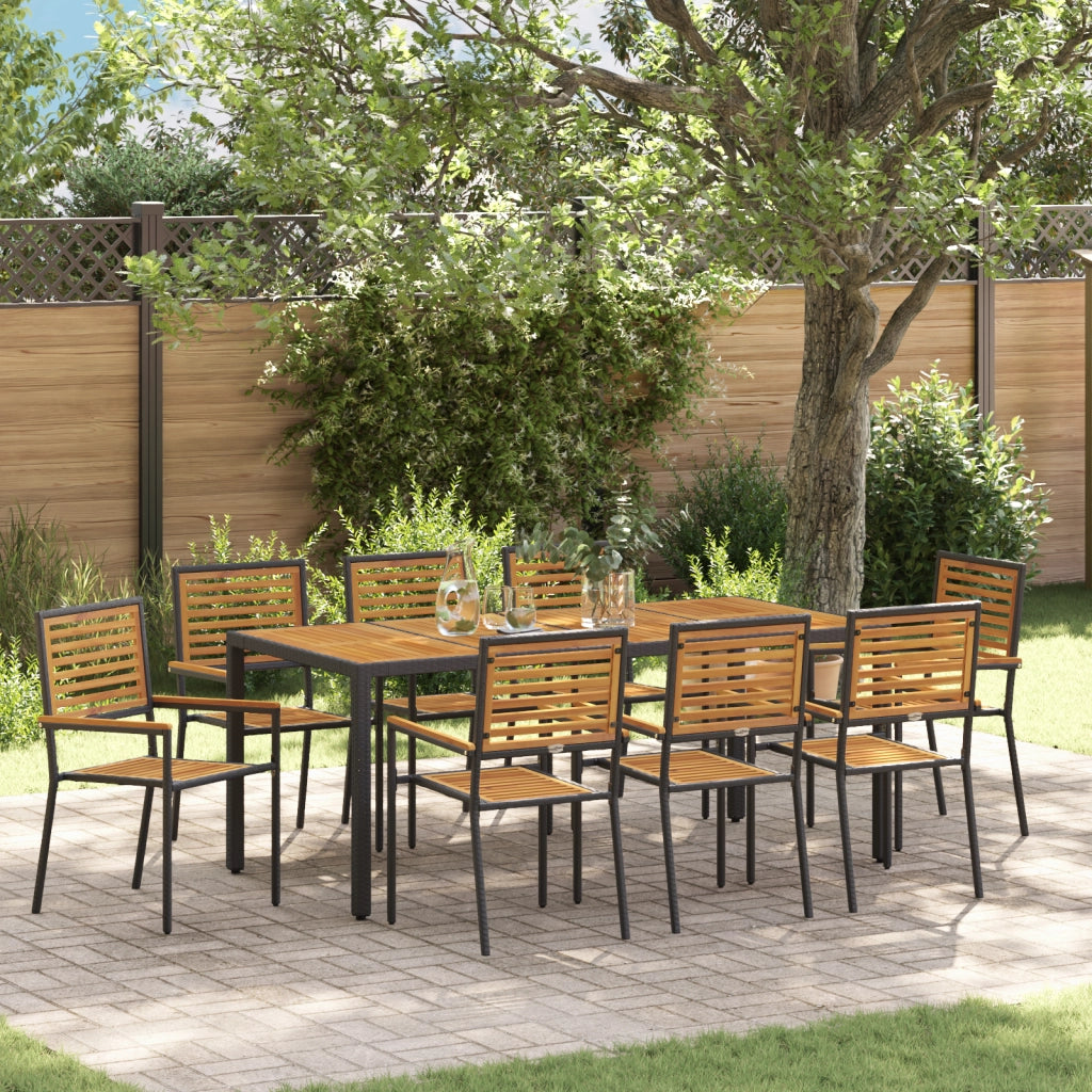 Set da Pranzo da Giardino  9 Pezzi Nero Polyrattan Acacia