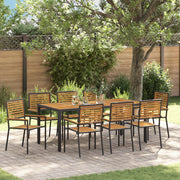 Set da Pranzo da Giardino  9 Pezzi Nero Polyrattan Acacia