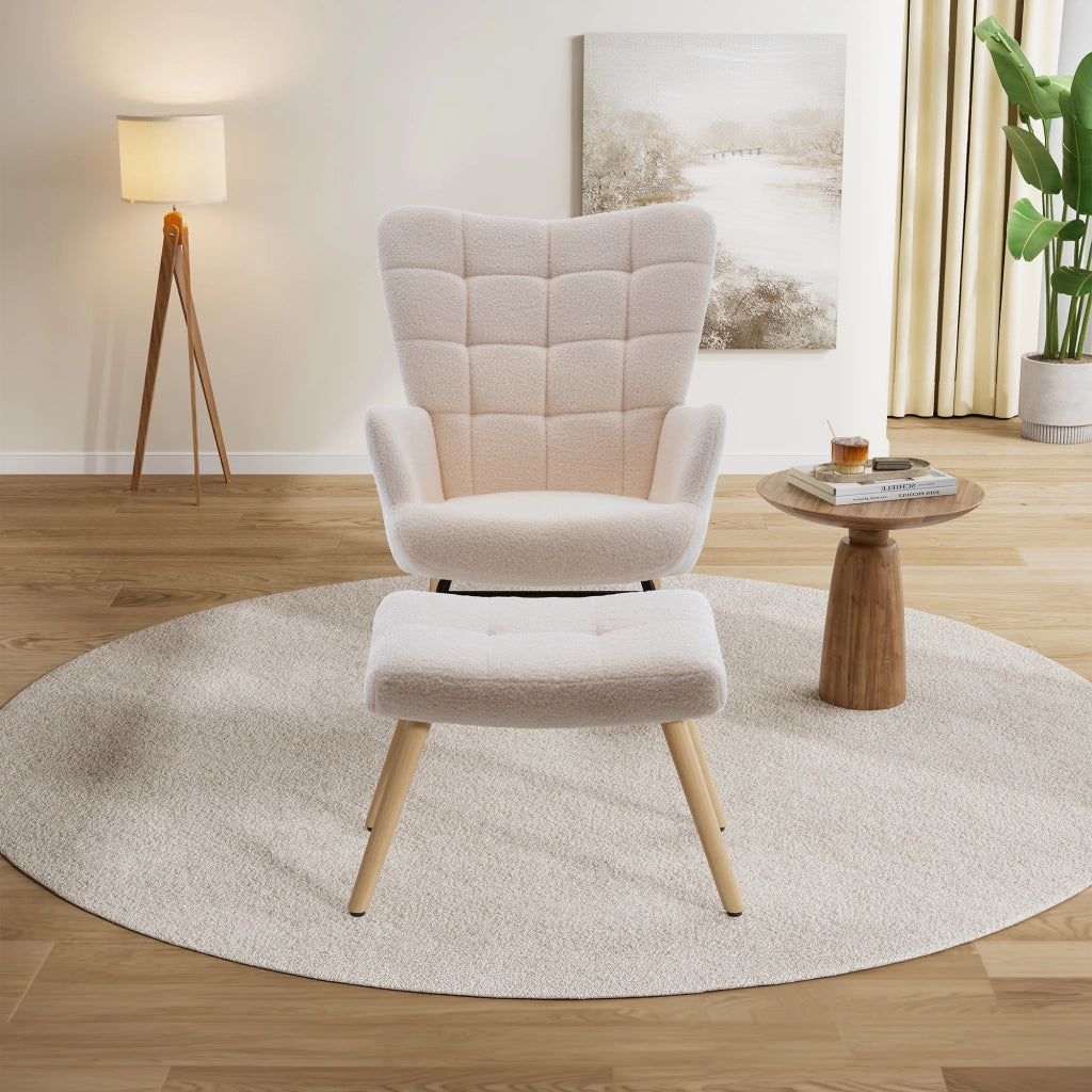 Poltrona a dondolo in montone beige con poggiapiedi 91x61x88 cm
