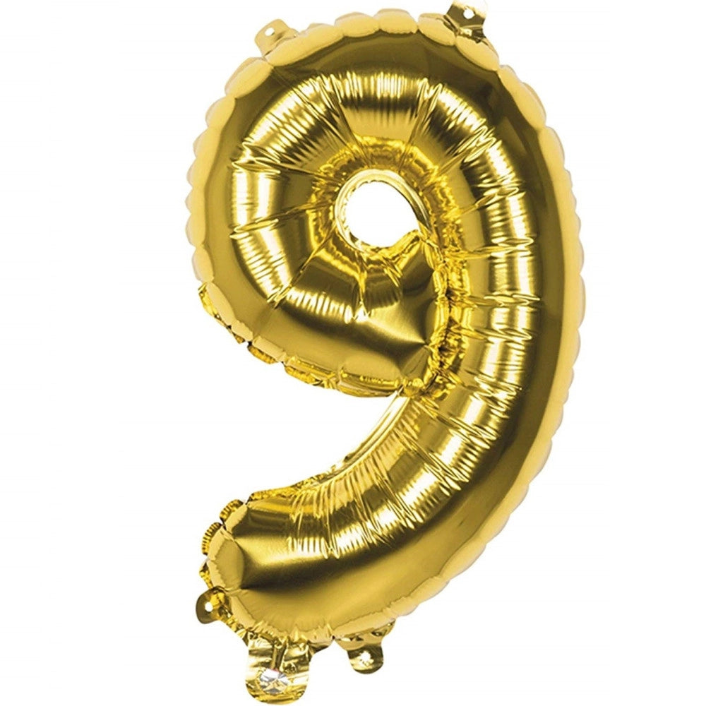 Trade Shop - Palloncino Numero 9 Oro 35cm Elio Decorazione Compleanno Party Festa -