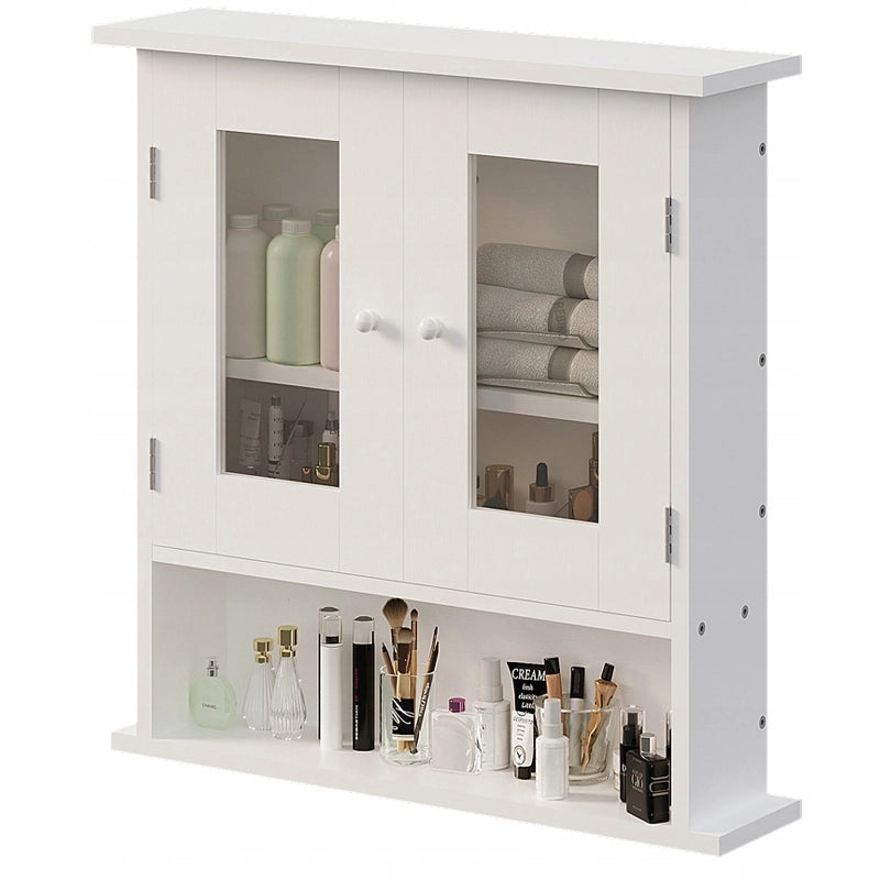 MOBILE DA BAGNO SOSPESO BIANCO A 2 ANTE IN VETRO DA PARETE LOFT CON RIPIANI 58 CM