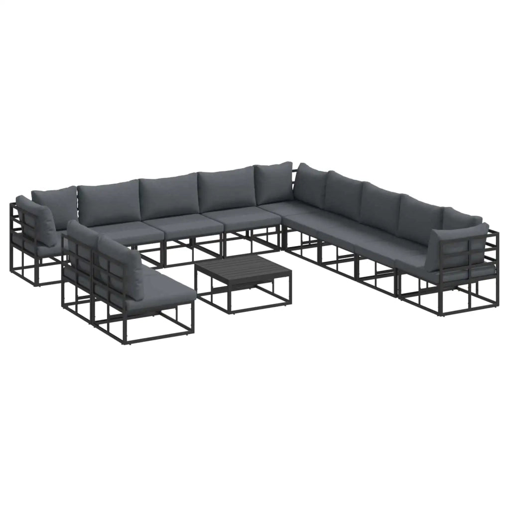 Set Divano da Giardino con cuscino 12 pcs Nero Alluminio 3378881