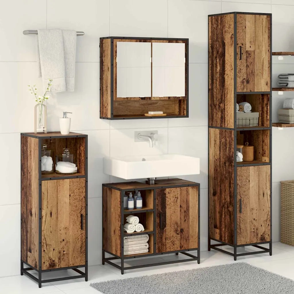 Set di mobili per il bagno con lo scaffale 3 pcs Legno vecchio 3402438