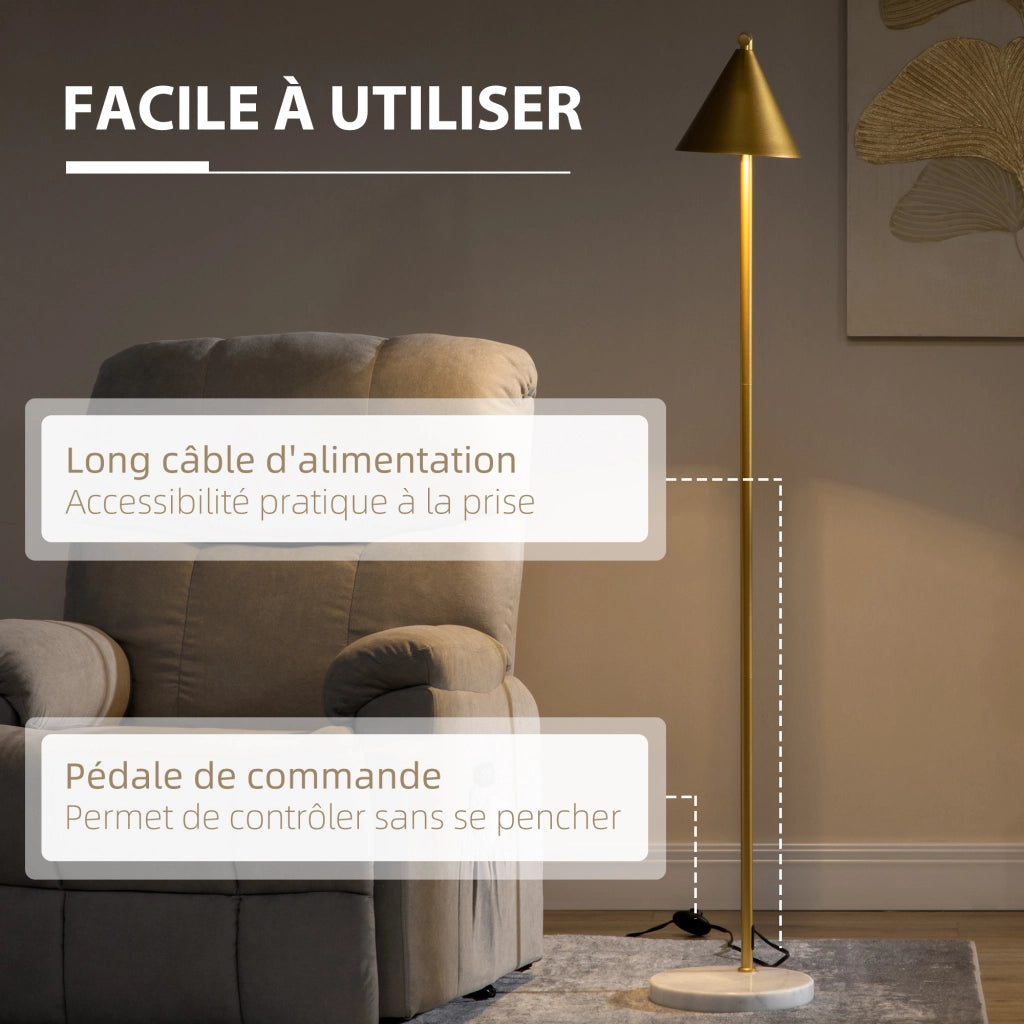 Lampada da terra ¨C zephmum ¨C dorato, abat-jour orientabile, base in marmo, 35x26x153 cm
