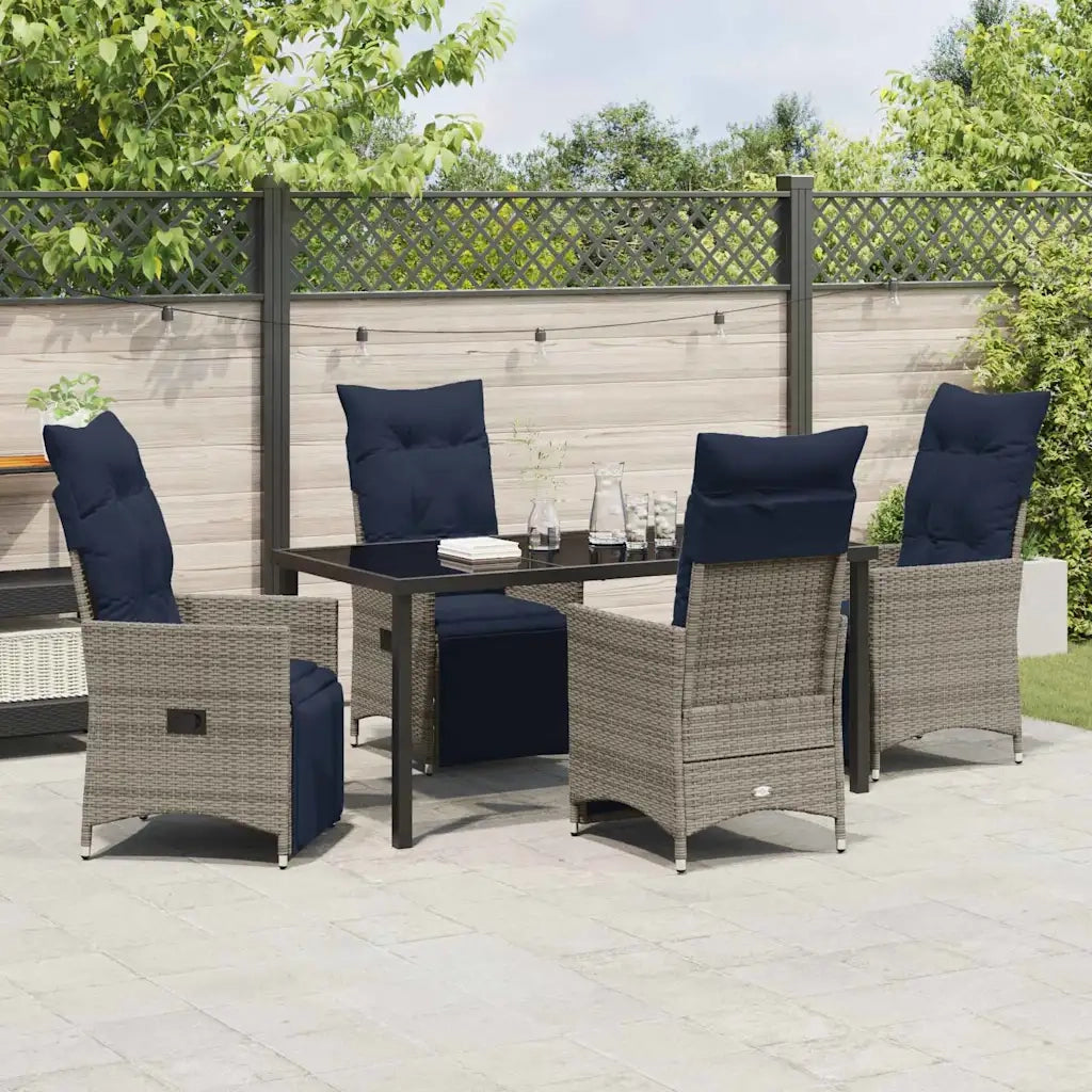 Set di tavolo e sedie con cuscino 5 pcs Grigio Rattan in PE