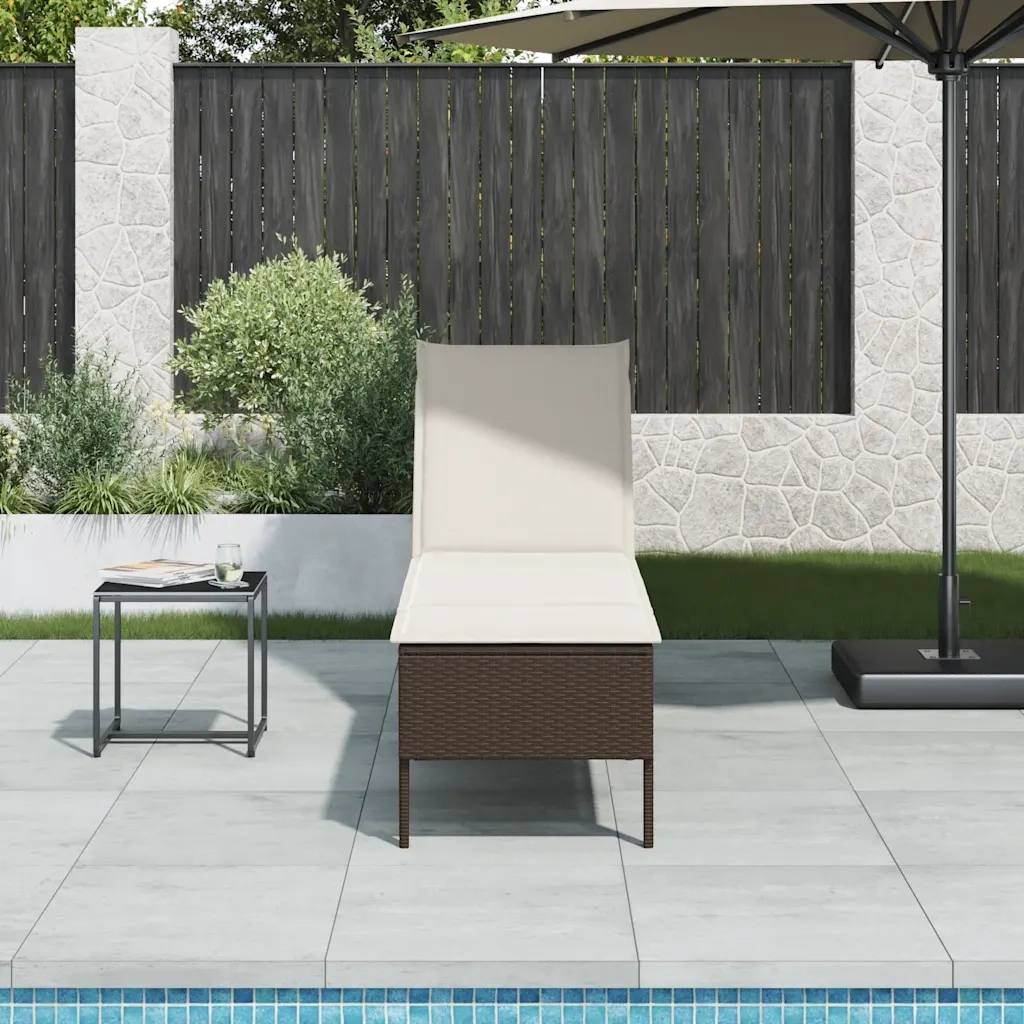 Lettino Prendisole | Sdraio da giardino | Lettino da sole con Cuscino Marrone 55x200x44 cm Polyrattan