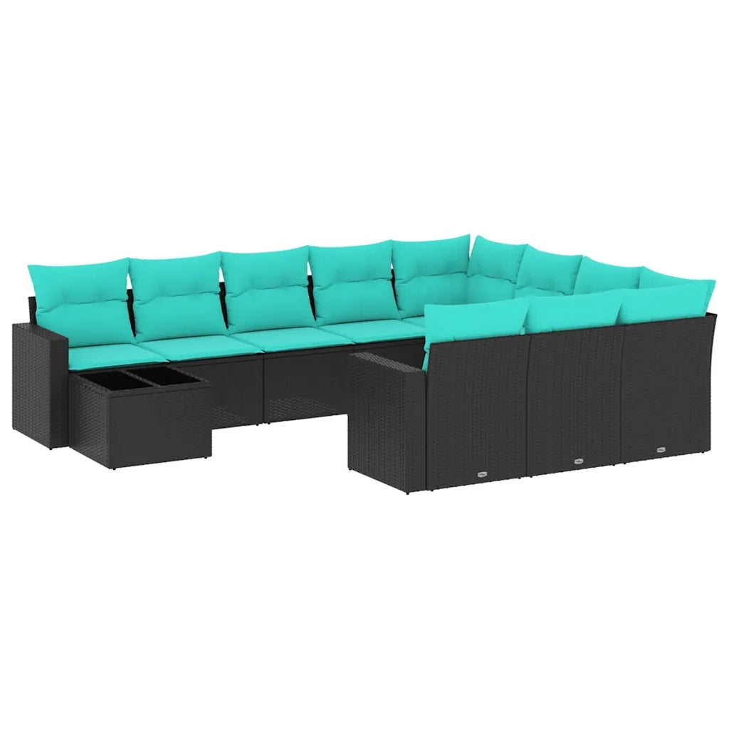 Set Divani da Giardino 11 pz con Cuscini Nero in Polyrattan 3219517