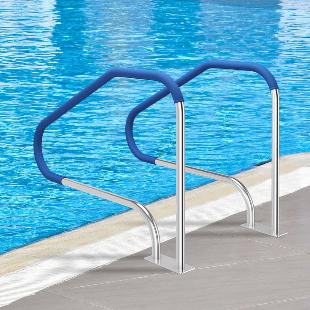 Corrimano per Piscina in Acciaio Inox 119 X 79 CM, Maniglione con Impugnatura Rivestita, Sicurezza e Resistente, Portata 250 KG, Ringhiera per Spa, Terme, con Base Preforata, Accessori