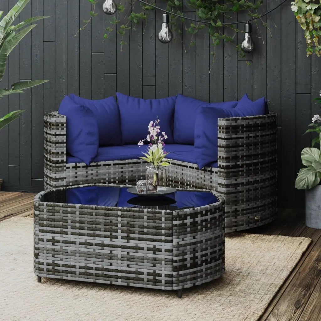 Set Divani da Giardino 4 pz | Set Salotto da Giardino con Cuscini in Polyrattan Grigio