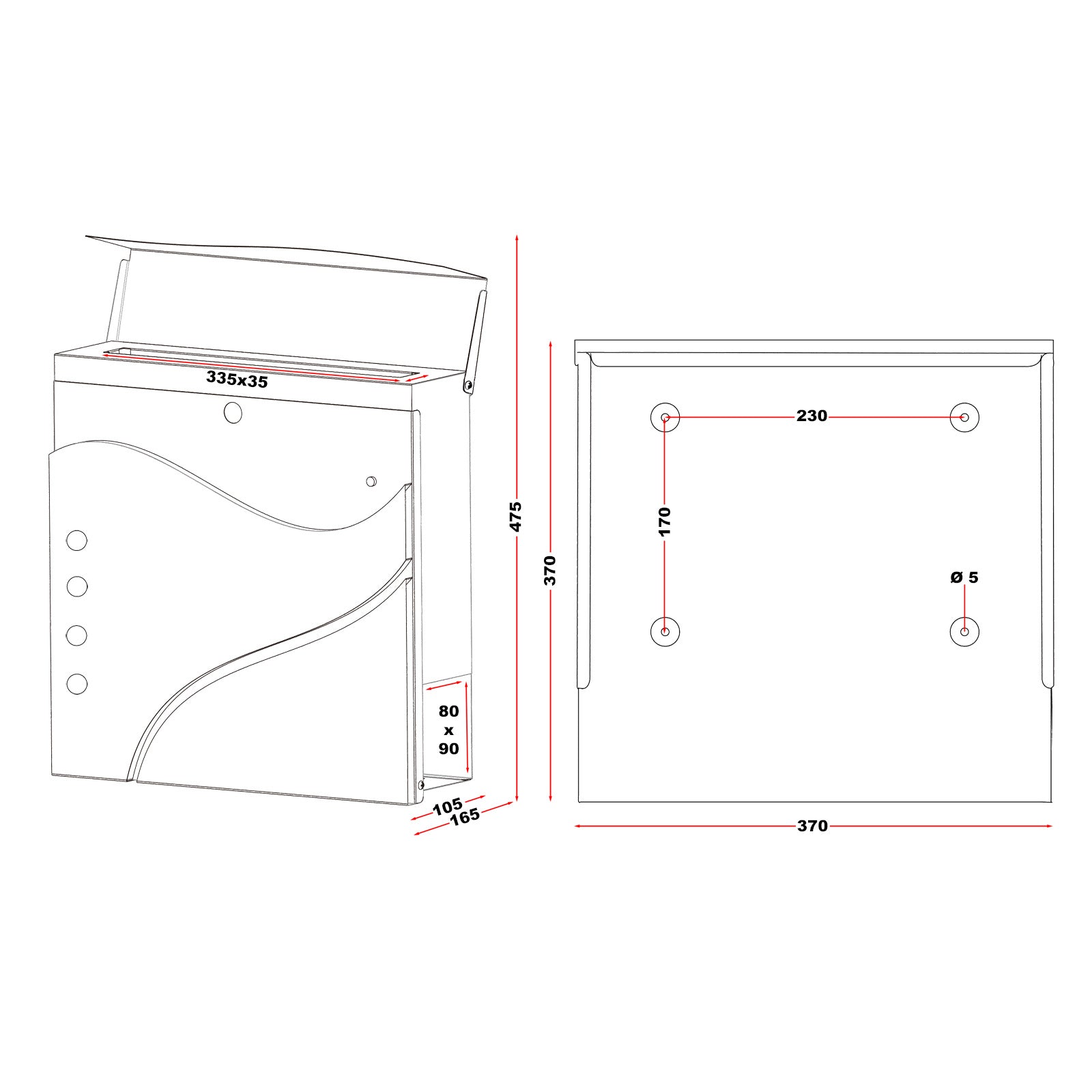 Cassetta postale con vano portagiornale V31 bianco 370 x 105 x 370 mm
