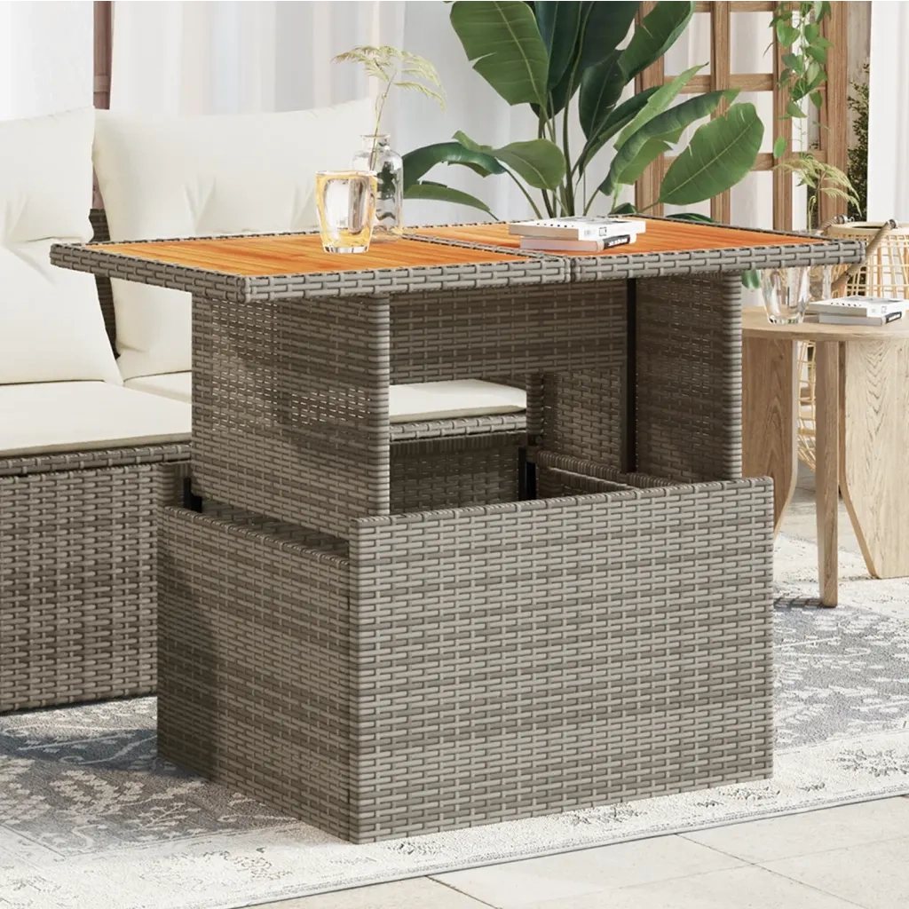 Tavolo Giardino | Tavolino da esterno Grigio 100x55x73 cm Polyrattan e Legno Acacia