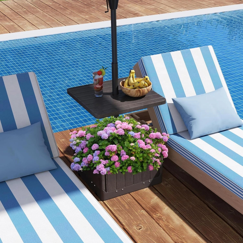 Piedino per ombrellone da riempire con 45 litri di acqua / 67 kg di sabbia supporto per ombrellone con ruote e piano di posizionamento, base per ombrellone da 38/48 mm, 53 x 53 x 45 cm