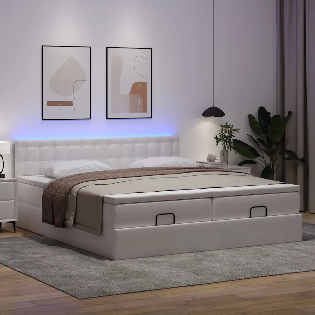Struttura Letto Pouf con Materassi Bianco 200x200 cm Similpelle