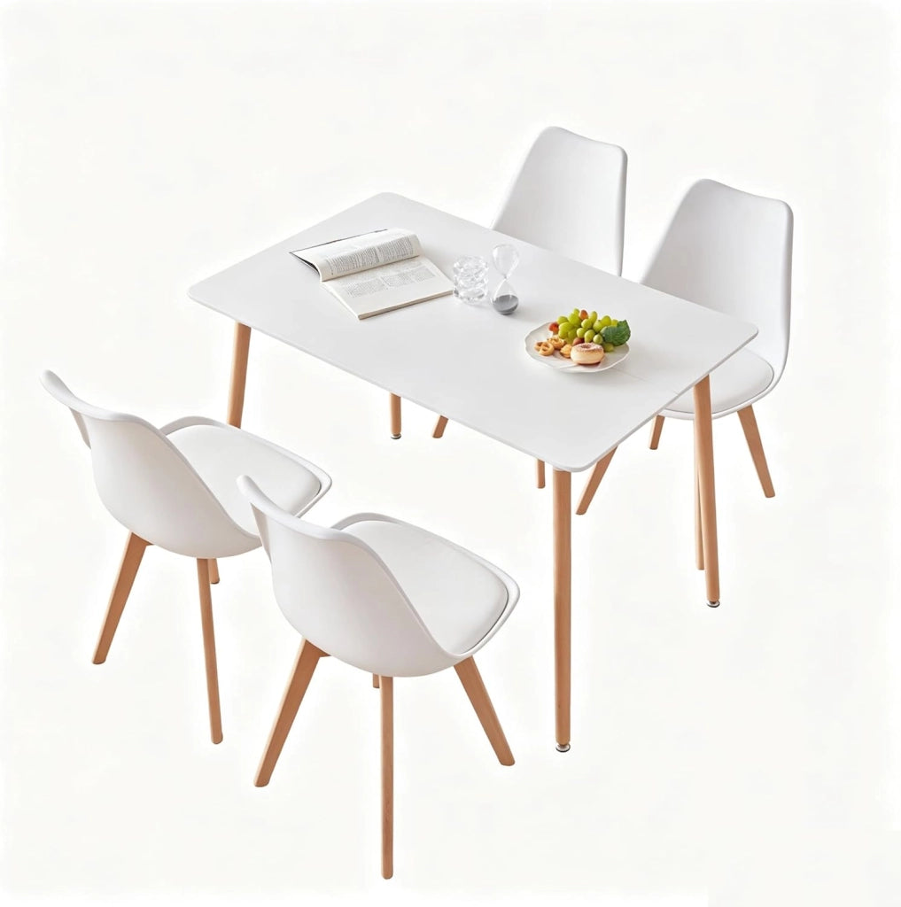 GrandCA HOME Tavolo da pranzo e 4 sedie Set da pranzo moderno, tavolo rettangolare e sedie da cucina, Bianco