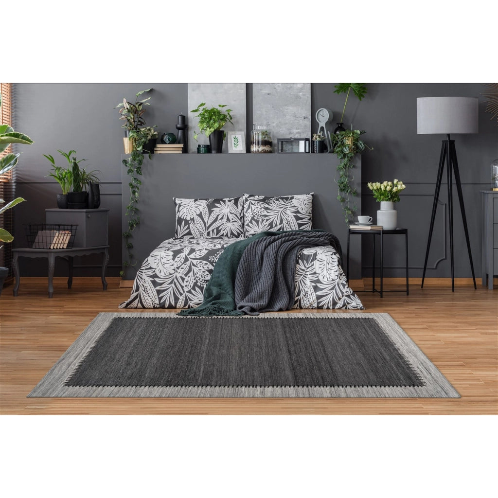 Tappeto Jacquard Phoenix 300 in Lana e Cotone Antracite
