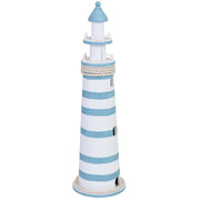 Statuina decorativa a forma di faro in legno, blu, 16x16x53h cm
