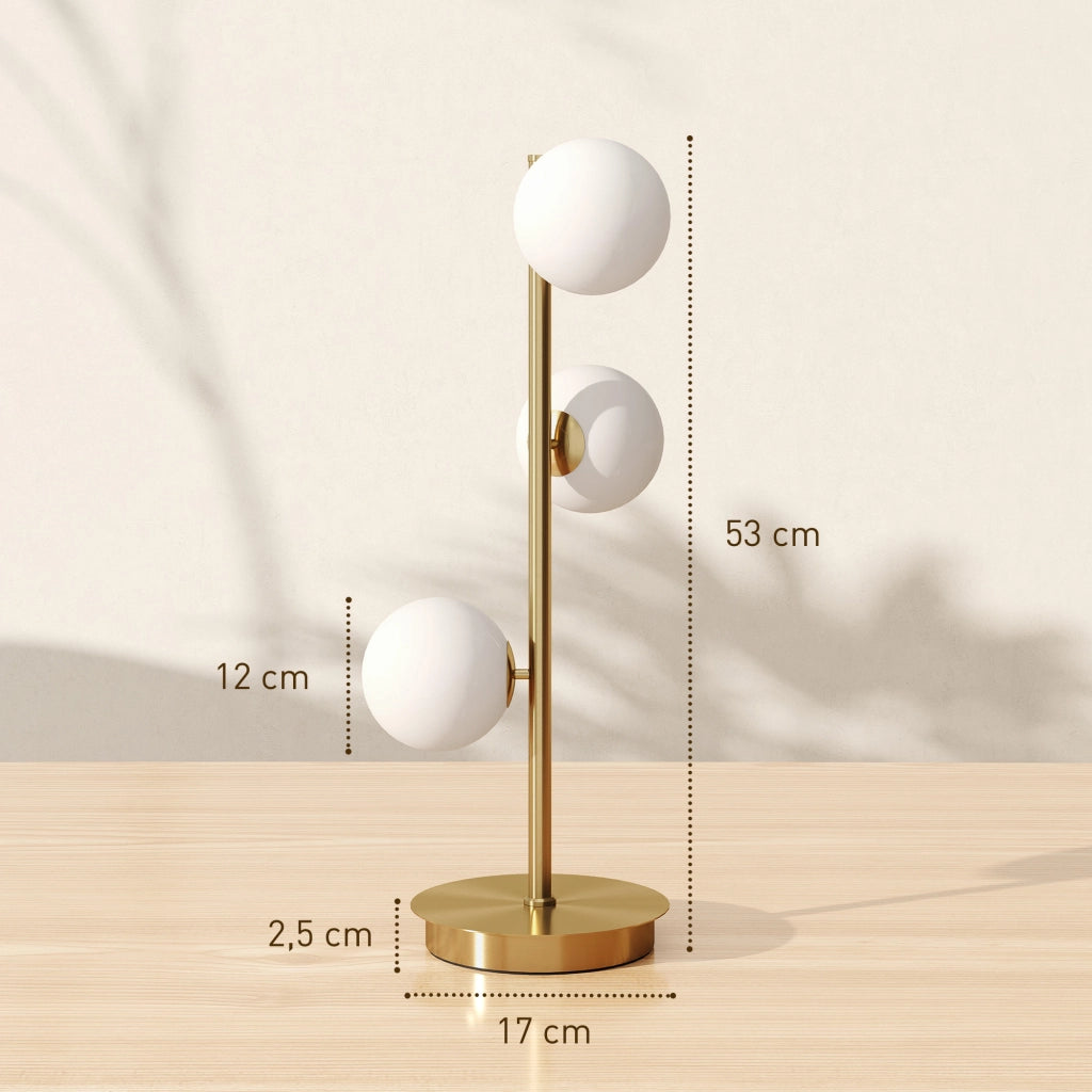 Lampada da comodino con 3 paralumi globo ¨C zephmum ¨C base in acciaio, ottone, H 53 cm