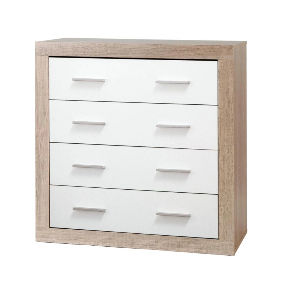 Cassettiera 4 cassetti rovere con frontali colore bianco Sara 98x40x82h