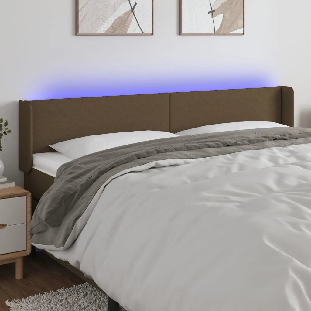 Testiera | Testata a LED Marrone Scuro 163x16x78/88 cm in Tessuto