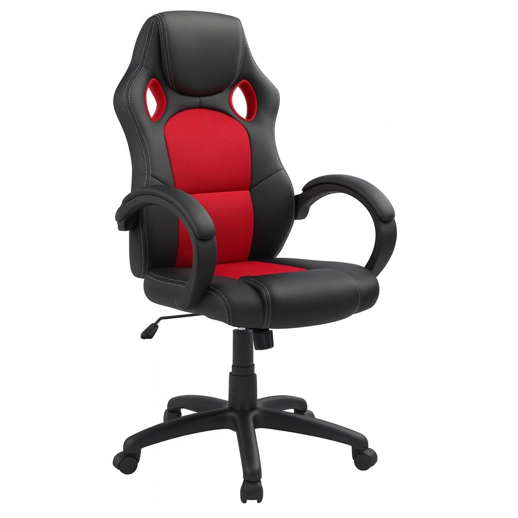 Sedia Poltrona Ufficio Direzionale Gaming Ergonomica Girevole in Ecopelle Nero Rosso