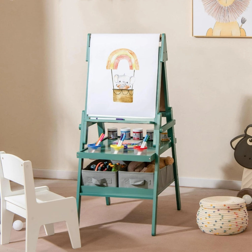 Cavalletto 3 in 1 per bambini, Cavalletto con doppia faccia magnetica e lavagna bianca Verde-Cavalletti e lavagne bambini