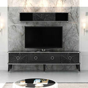 Mobile porta Tv con pensile effetto marmo nero particolari argento Bientv 180