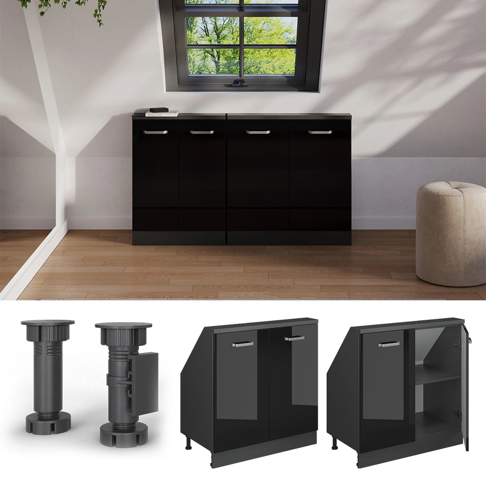 Mobile sottotetto Rion Nero lucido/Antracite con 2 porte Vicco
