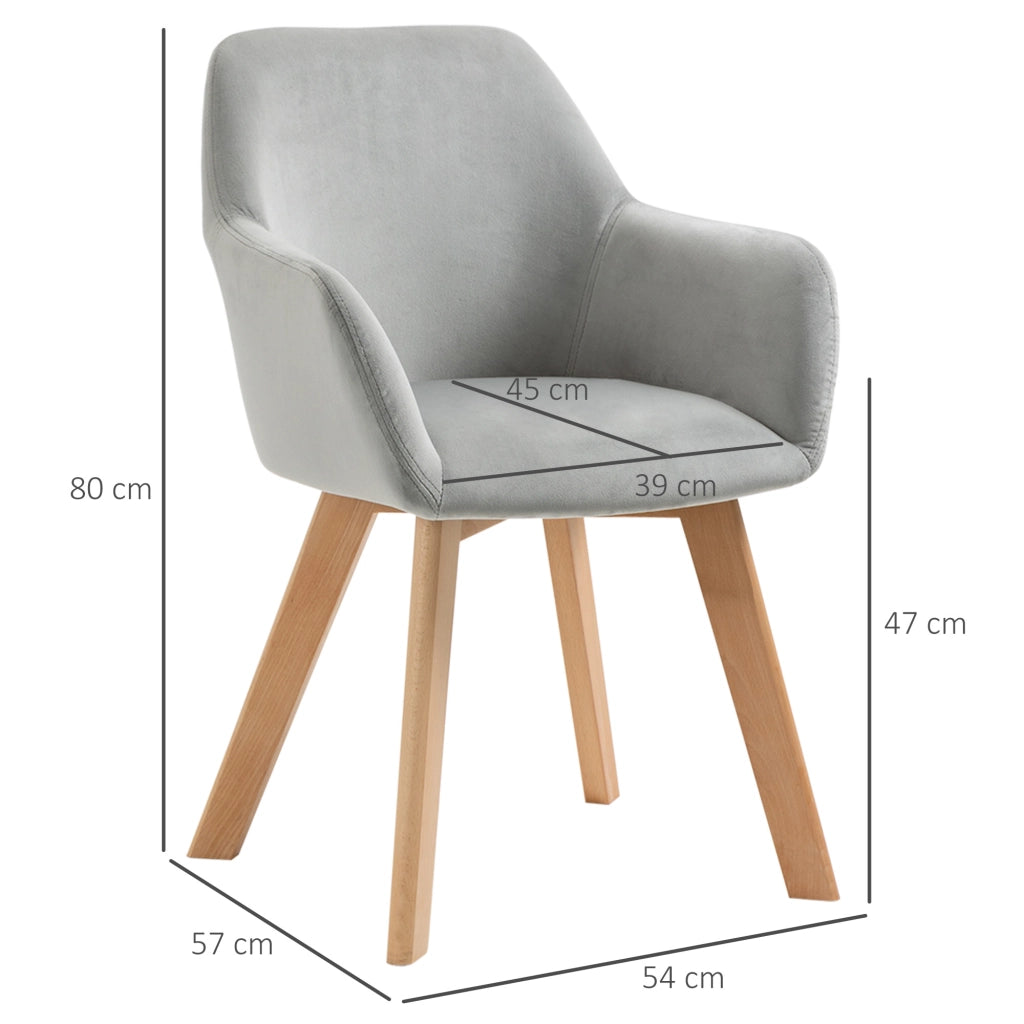 Set 2 sedie da pranzo grigie con braccioli e schienale ergonomico, rivestimento in poliestere effetto velluto