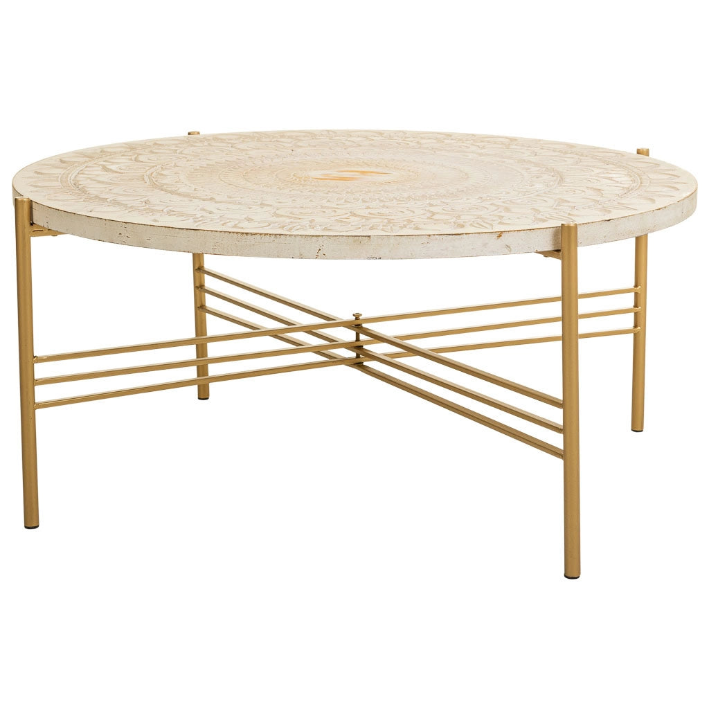 Tavolino in legno bianco e metallo 80x80x36h