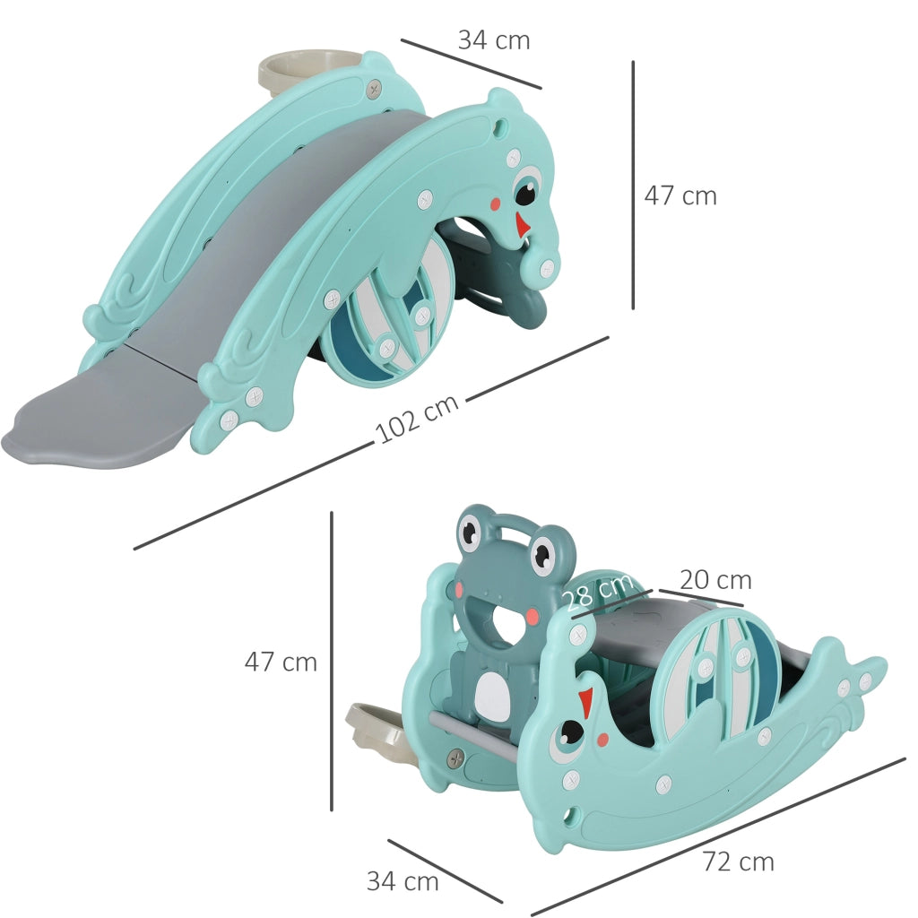 EasyComfort 3-in-1 Cavallo a Dondolo Scivolo per Bambini e Canestro, Età 18-36 mesi, per Casa e Giardino, Verde