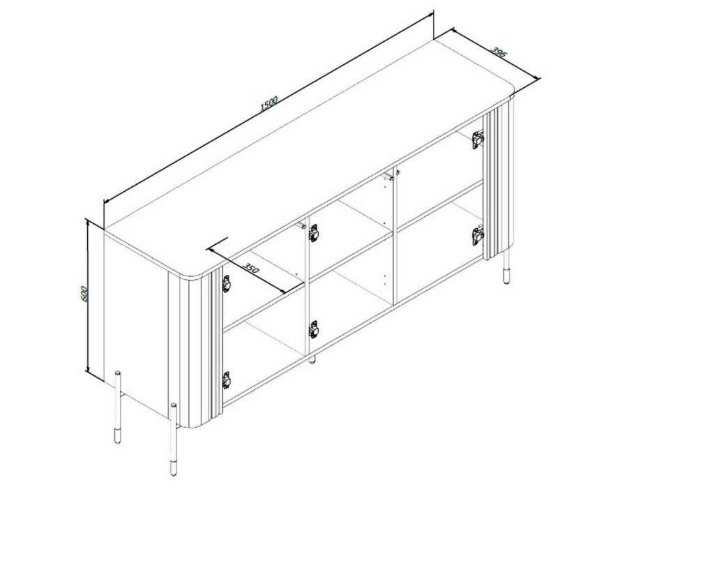 Credenza Susegana, Madia da salotto con tre ante battenti, Rialzata da terra, 150x40 h80 cm, Nero