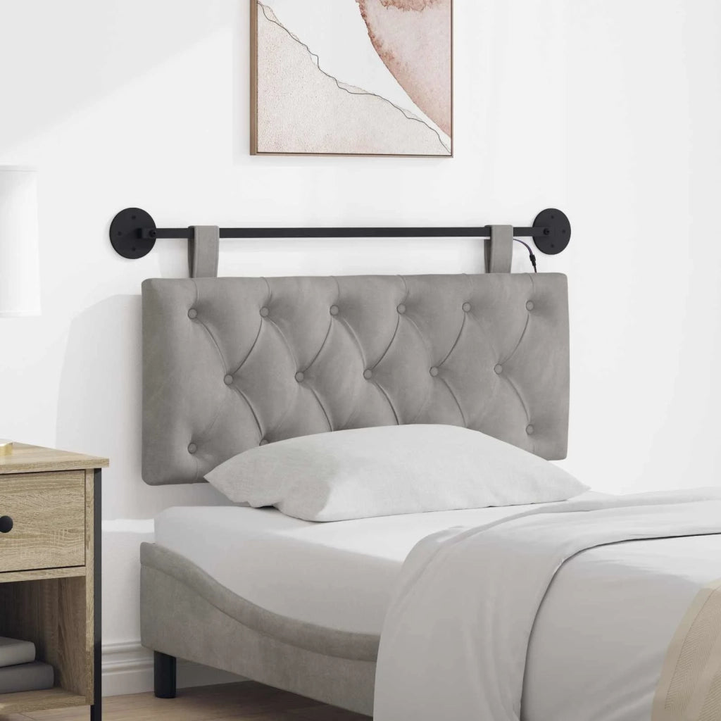 Testiera sospesa Con luce LED Grigio Chiaro Velluto