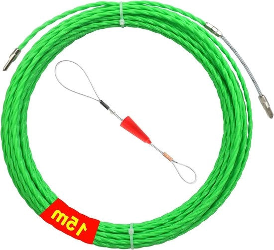 Cavo retrattile a spirale 15m in poliestere con fune guida - ideale per la posa dei cavi - Ø4.5mm - verde