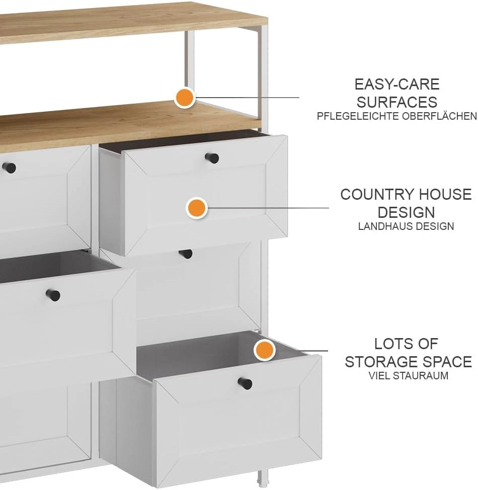 Cassettiera Belaro, Bianco, 80 x 95 cm 6 cassetti, adatto per riporre utensili da cucina e stoviglie