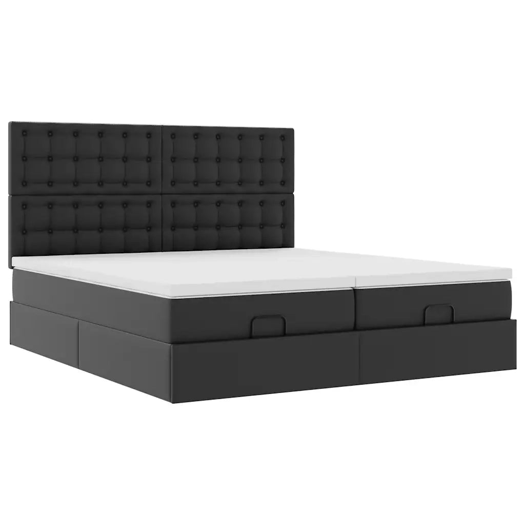 Struttura Letto Pouf con Materassi Nero 200x200 cm Similpelle 3313659