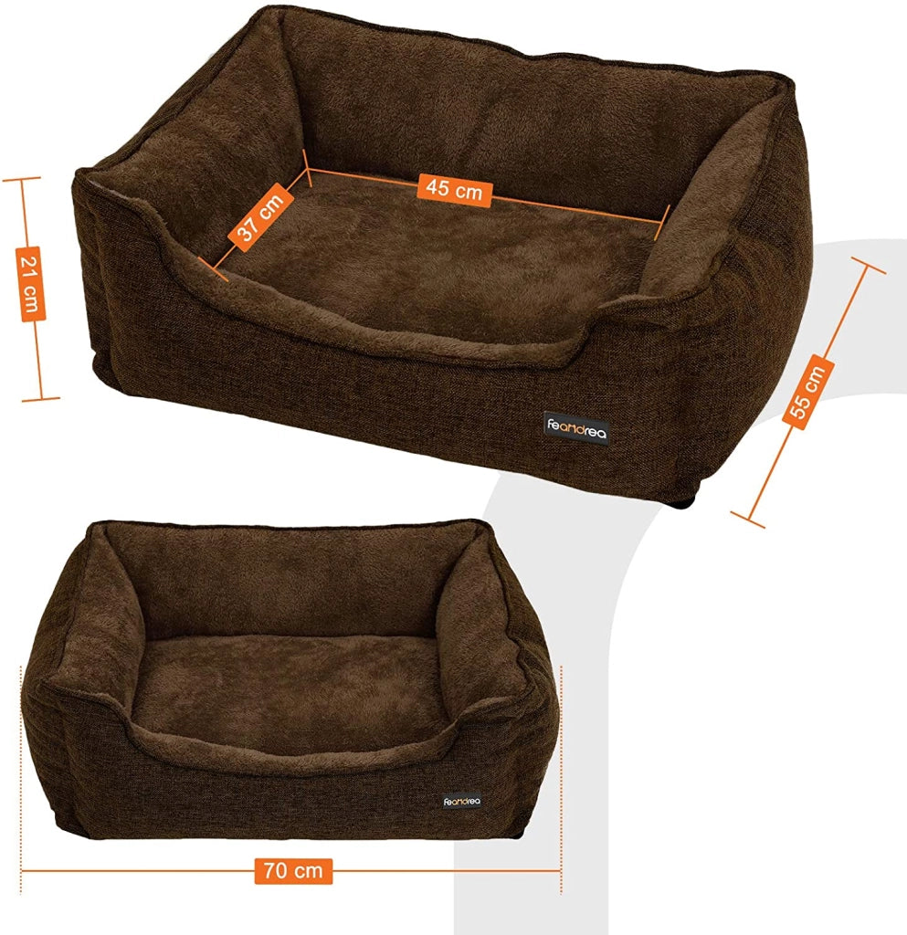 Cuccia/cesto per cani con rivestimento in tessuto stile orsetto sfoderabile e lavabile in lavatrice marrone 90 cm 12_0000786