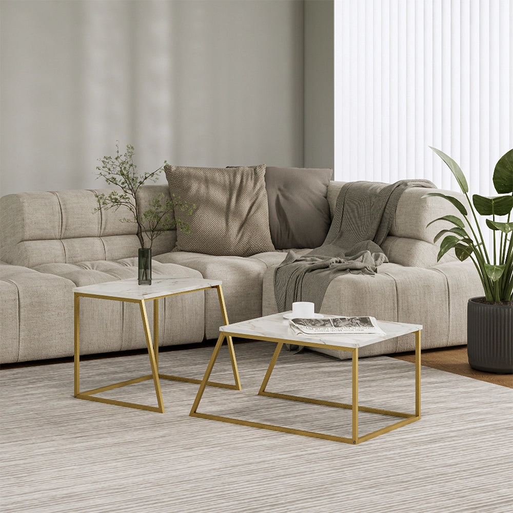 Vicco Tavolino da divano Marmo Bianco/Oro 60 x 50 cm 2 parti