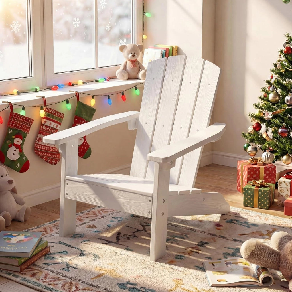 Sedia Adirondack per Bambini, Poltrona da Giardino in Plastica Resistente alle Intemperie con Schienale a Doghe Inclinato, Sedia Adirondack per Patio e Balcone, Portata 75 kg (Bianco)