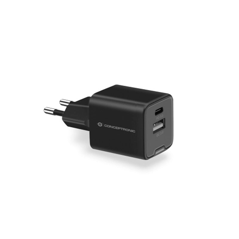 CONCEPTRONIC ALTHEA15B - CHARGER 2-PORT 20W GAN USB-C X 1, USB-A X 1, QC 3.0, PPS, BLACK
