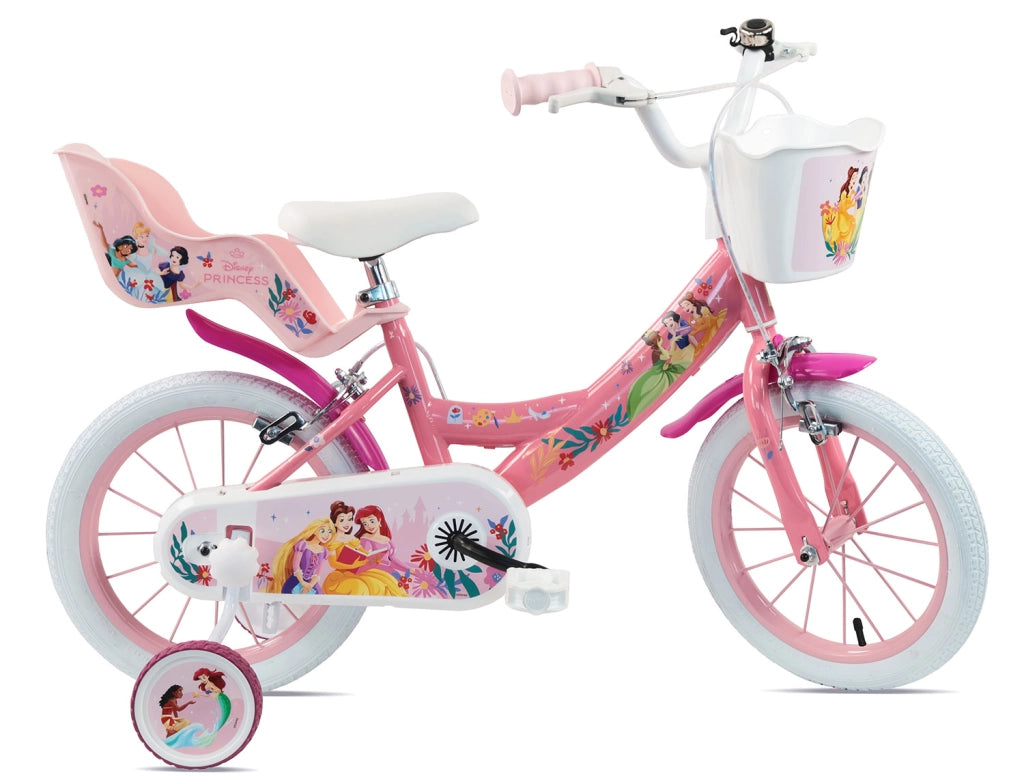 Bicicletta per Bambine 12" Disney Princess Freno Caliper e Stabilizzatori in Acciaio Hi-Ten Rosa