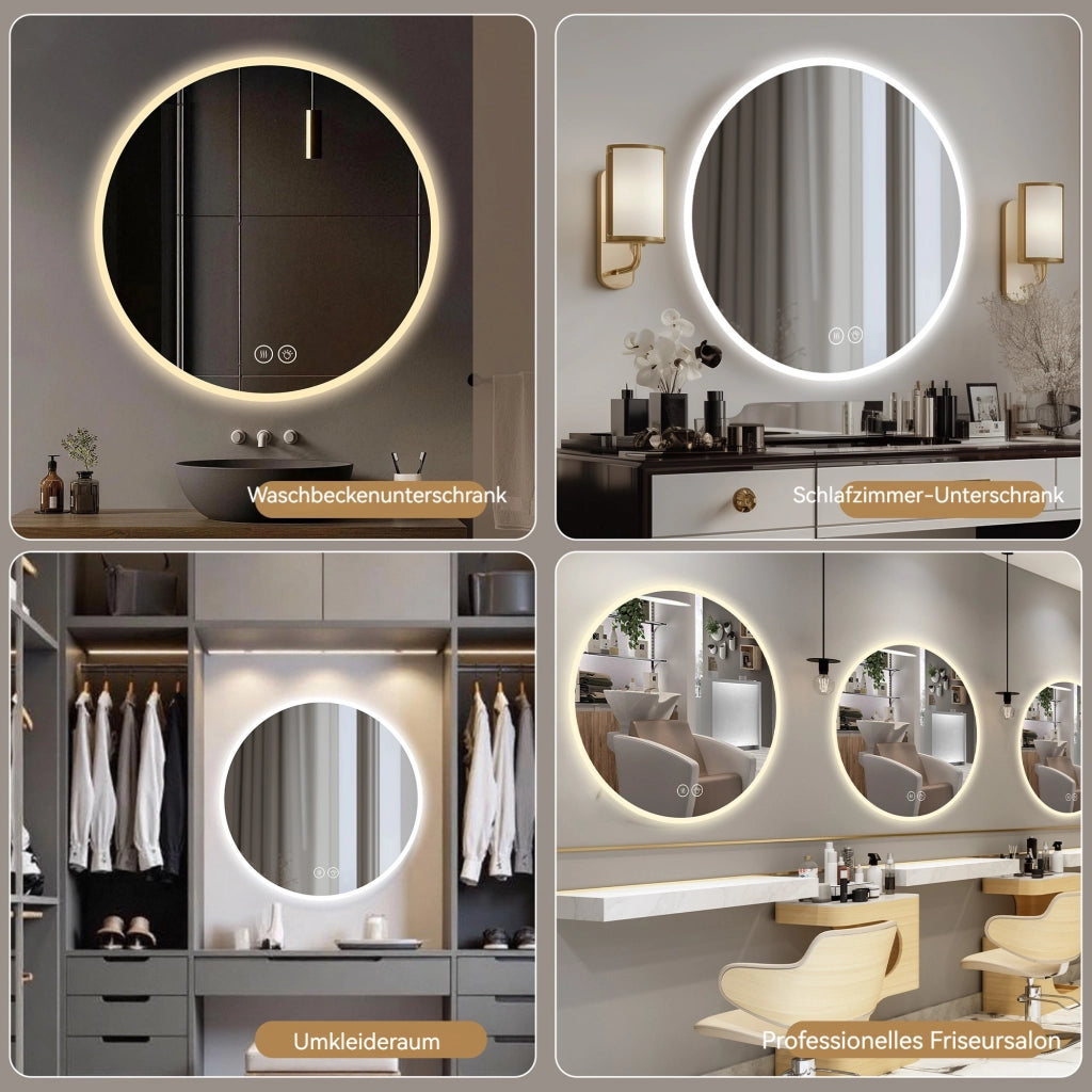 SPECCHIO LED ROTONDO 70 cm da bagno, antinebbia, dimmerabile, argento