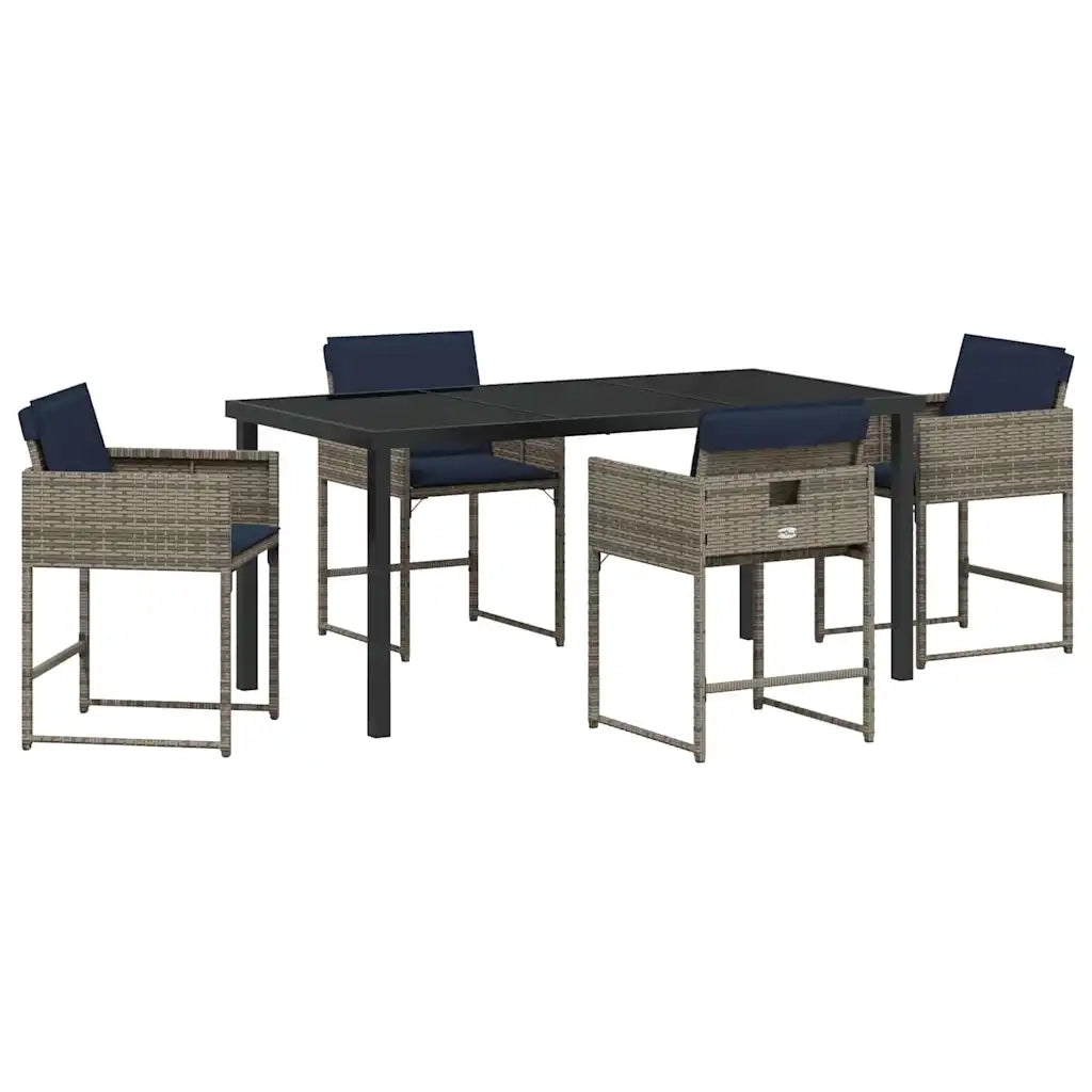 Set da Pranzo per Giardino con cuscino 5 pz | Set Salotto da Giardino Grigio polyrattan