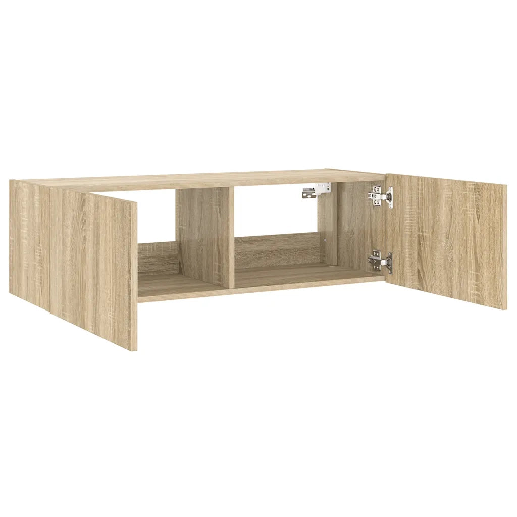 Mobile TV a Parete con Luci LED-Mobile TV a Muro Rovere Sonoma 100x35x31 cm