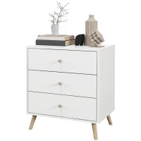 Comò 3 Cassetti Design Scandinavo Mobile Da Ripostiglio MDF Bianco Maniglia Piedini Effilato Legno Massello Di Pino