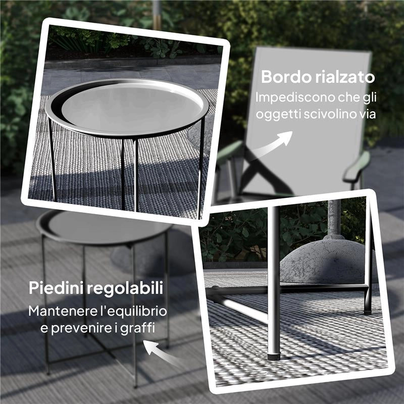 TAVOLINO DA GIARDINO CON VASSOIO RIMOVIBILE E GAMBE PIEGHEVOLI IN ACCIAIO, Ï46X50 CM, NERO