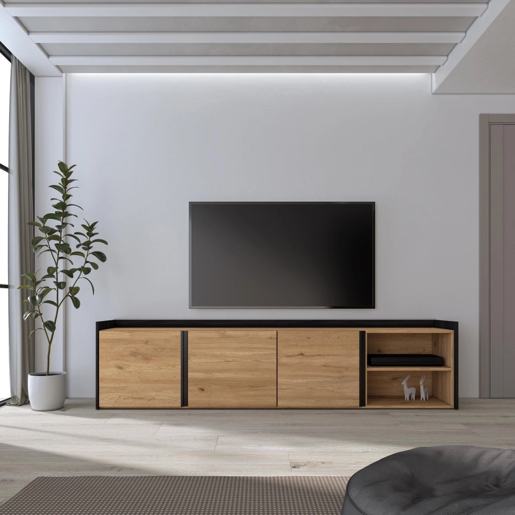 Mobile TV Soggiorno, 207x50x35 cm, Per TV fino a 80", Mobile Soggiorno, Rovere e nero