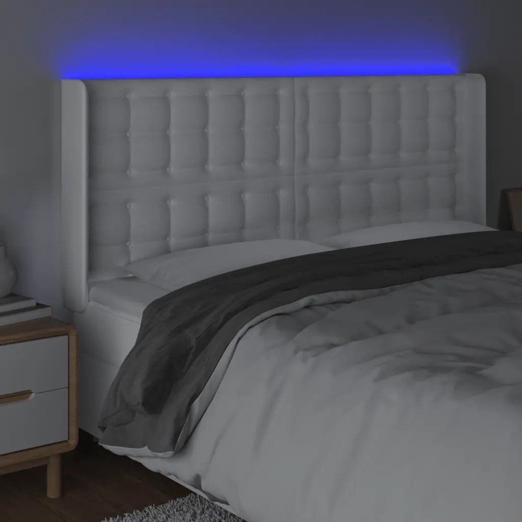 Testiera a LED Bianco 147x16x118/128 cm in Similpelle 3124139